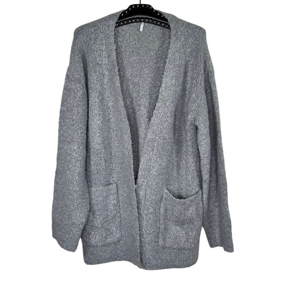 Three Dots Gray Open Front Wool Sherpa Cardigan Sweater Medium - Picture 2 of 12